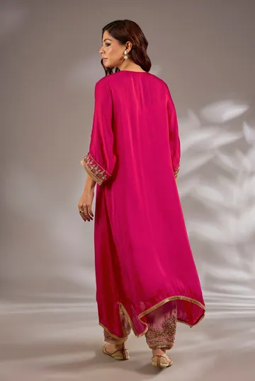 A-line kurta in satin organza base with dori hand embroidery. image 2