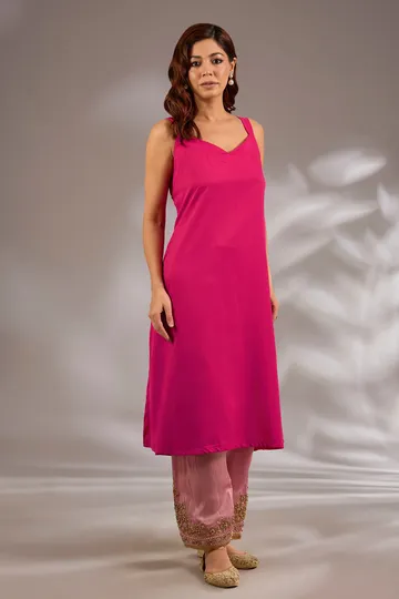 A-line kurta in satin organza base with dori hand embroidery. image 3