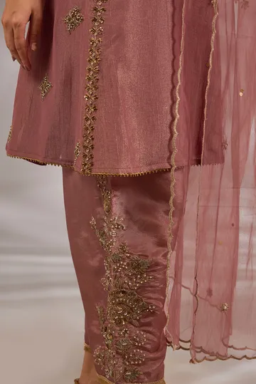 Anarkali in crush tissue base with dori hand embroidery. image 5