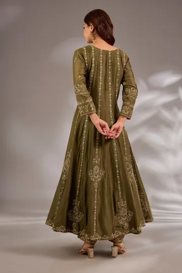 Anarkali in mul chanderi base with hand embroidery. image 2