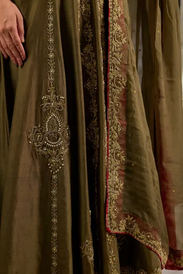 Anarkali in mul chanderi base with hand embroidery. image 5