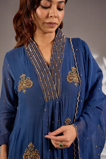 Anarkali in mul chanderi base with hand embroidery. image 5