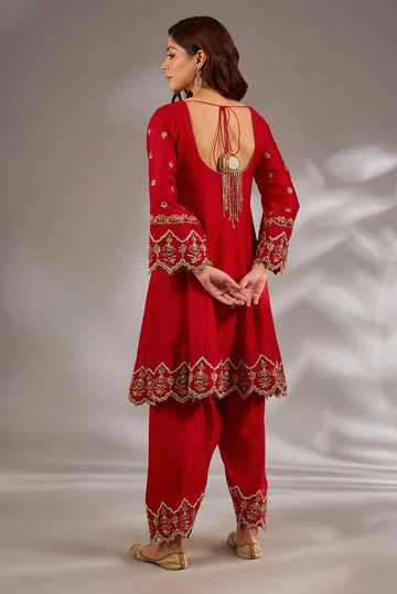 Anarkali in silk base with dori hand and machine embroidery. image 2