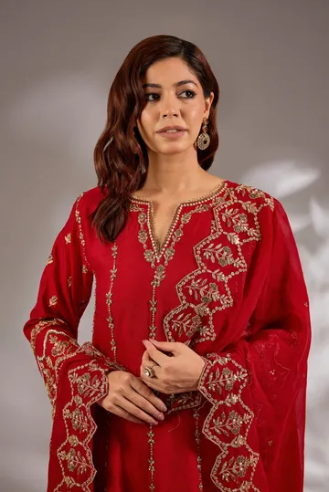 Anarkali in silk base with dori hand and machine embroidery. image 4