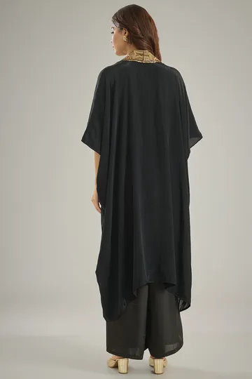Black Crepe Sequins & Crystal Hand Embroidered Kaftan Set image 2