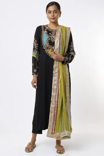 Black Embroidered Kurta Set image 1