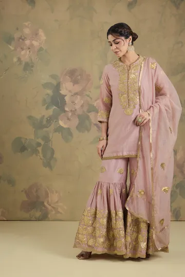 Chanderi Fabric Kurta And Gharara With Gota Embroidery image 3