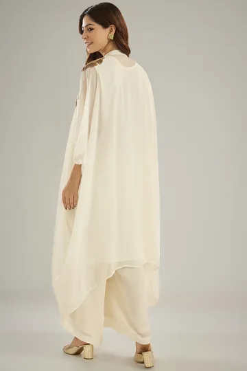 Cream Georgette Sequins Hand Embroidered Kaftan Set image 2