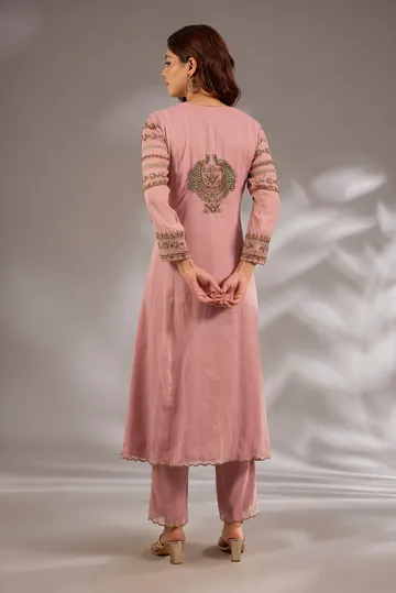 Flared kurta in mul chanderi base with hand embroidery. image 2