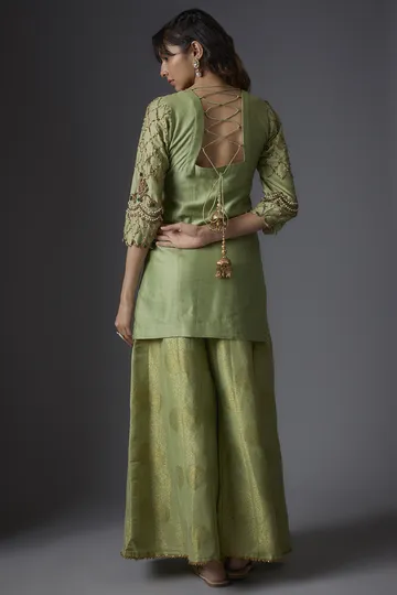 Green Banarasi Sharara Set image 2