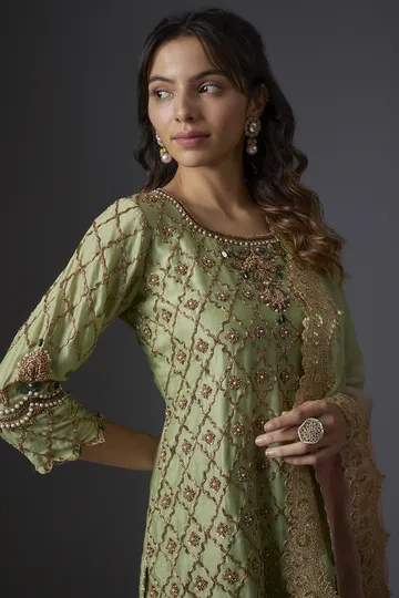 Green Banarasi Sharara Set image 4