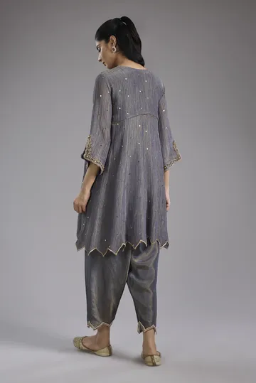 Grey crush tissue Anarkali with hand embroidery image 2