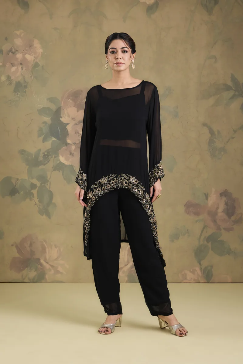 Indowestern Coordset In Georgette With Handwork