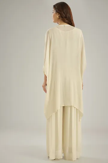 Ivory Chinon Crystal Hand Embroidered Kaftan Set image 2