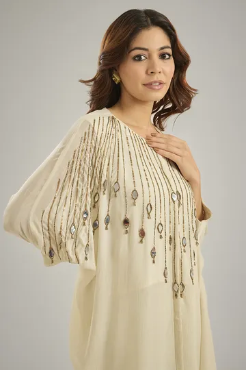 Ivory Chinon Crystal Hand Embroidered Kaftan Set image 4
