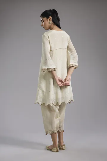 Ivory crush tissue Anarkali with hand embroidery image 2