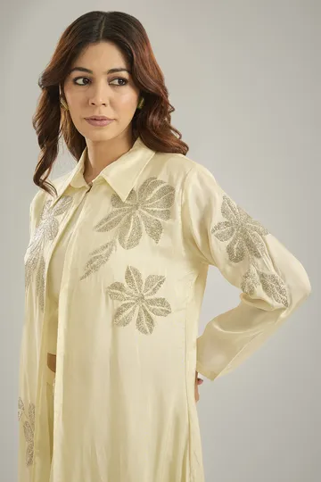 Ivory Silk Crystal Hand Embroidered Jacket Set image 5