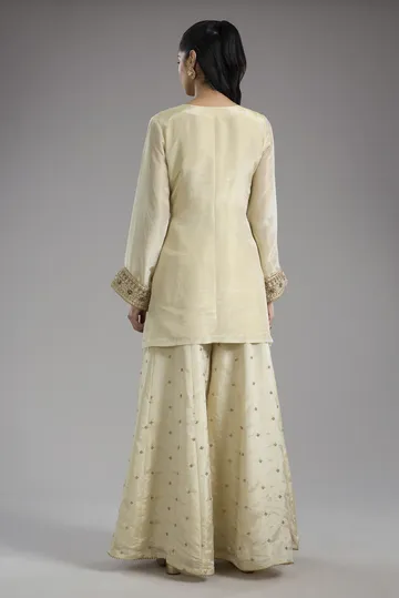 Ivory tissue dori hand embroidery sharara set image 2