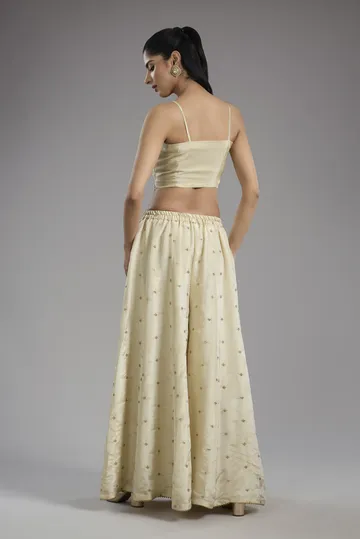 Ivory tissue dori hand embroidery sharara set image 4