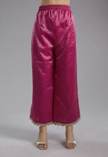 Magenta organza hand embroidery kurta set image 3