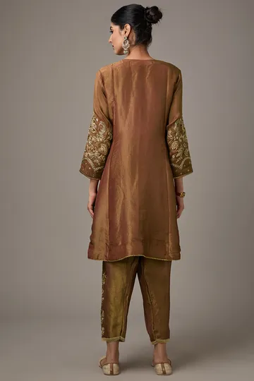 Maroon Tissue Dori Hand Embroidered A-Line Short Anarkali Set image 2