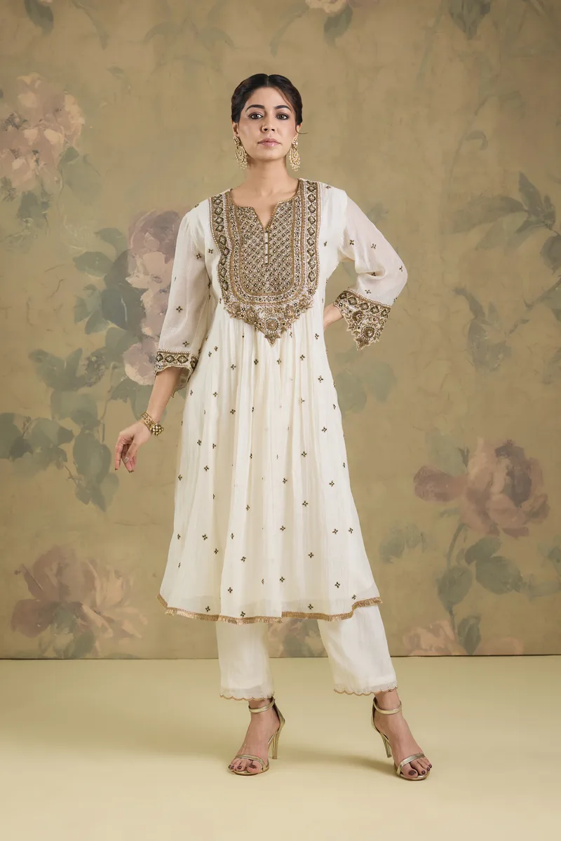 Mul Chanderi Anarkali With Handwork