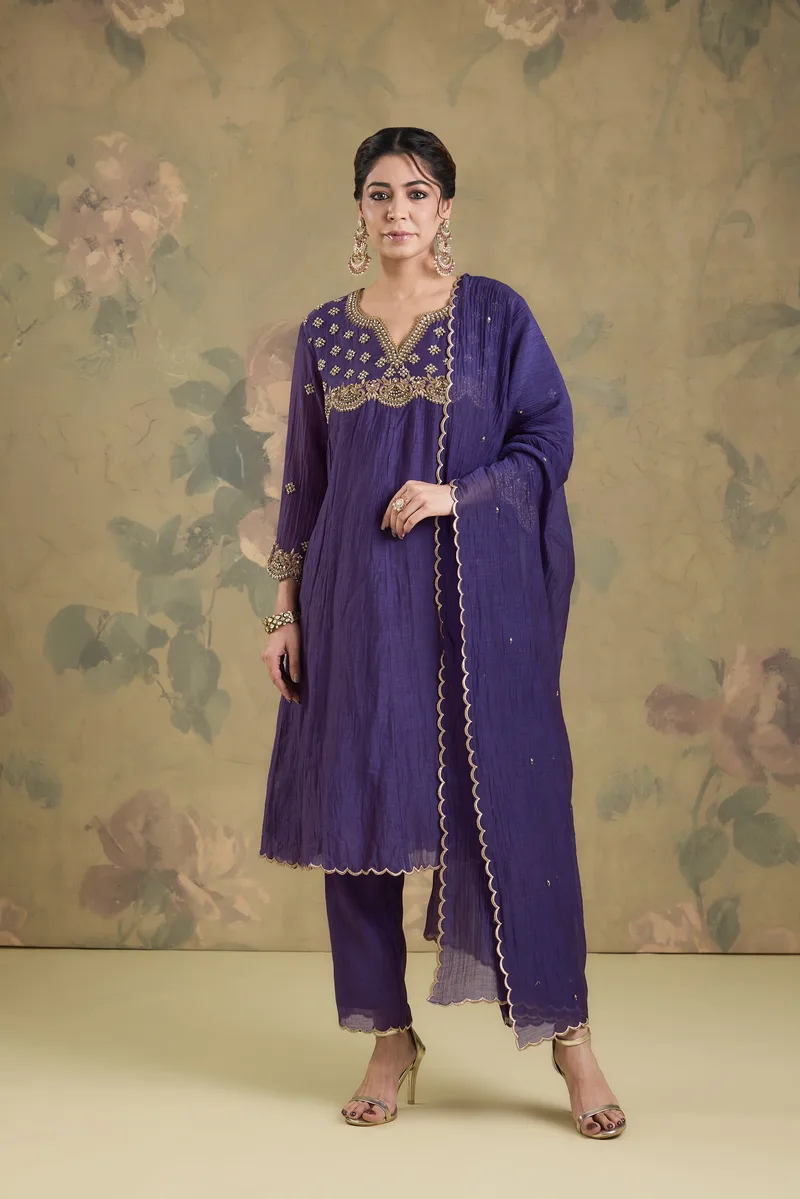 Mul Chanderi Yoke Embroidered Anarkali