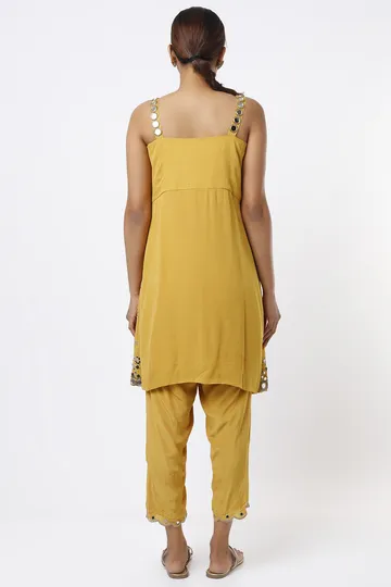 Mustard Hand Embroidered Kurta Set image 2