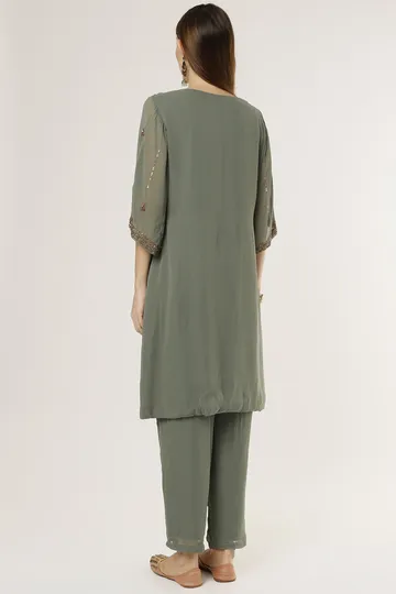 Olive Green Embroidered Kurta Set image 2