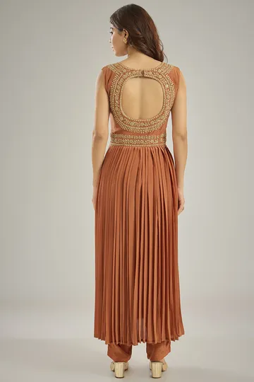 Orange Crepe Dori Hand Embroidered Pleated Anarkali Set image 2