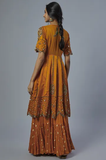 Orange Satin Silk Anarkali Set image 2