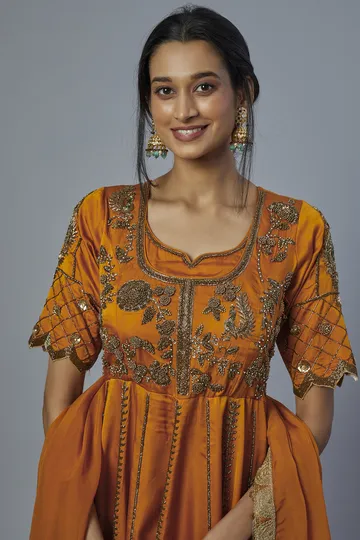Orange Satin Silk Anarkali Set image 4
