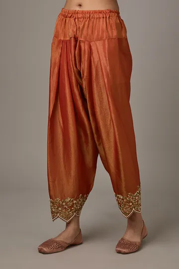 Orange Tissue Dori Hand Embroidered Kurta Set image 3