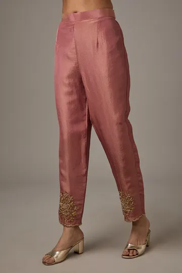 Pink Tissue Dori Hand Embroidered Kurta Set image 3