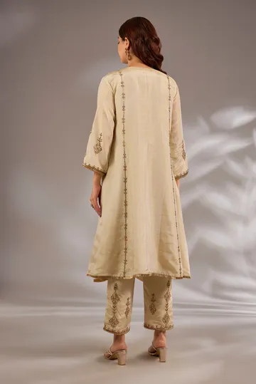 Princess flared kurta in tissue base with hand embroidery. image 2