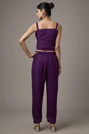 Purple Georgette Hand Embroidered Cape Set image 4