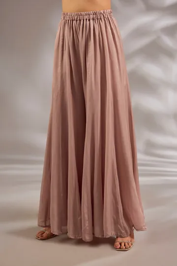 Sharara set in satin organza base with a kurta and dupatta hand and machine embroidered image 3