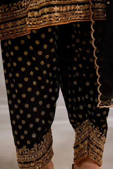 Short anarkali in silk base with dori hand embroidery. image 5