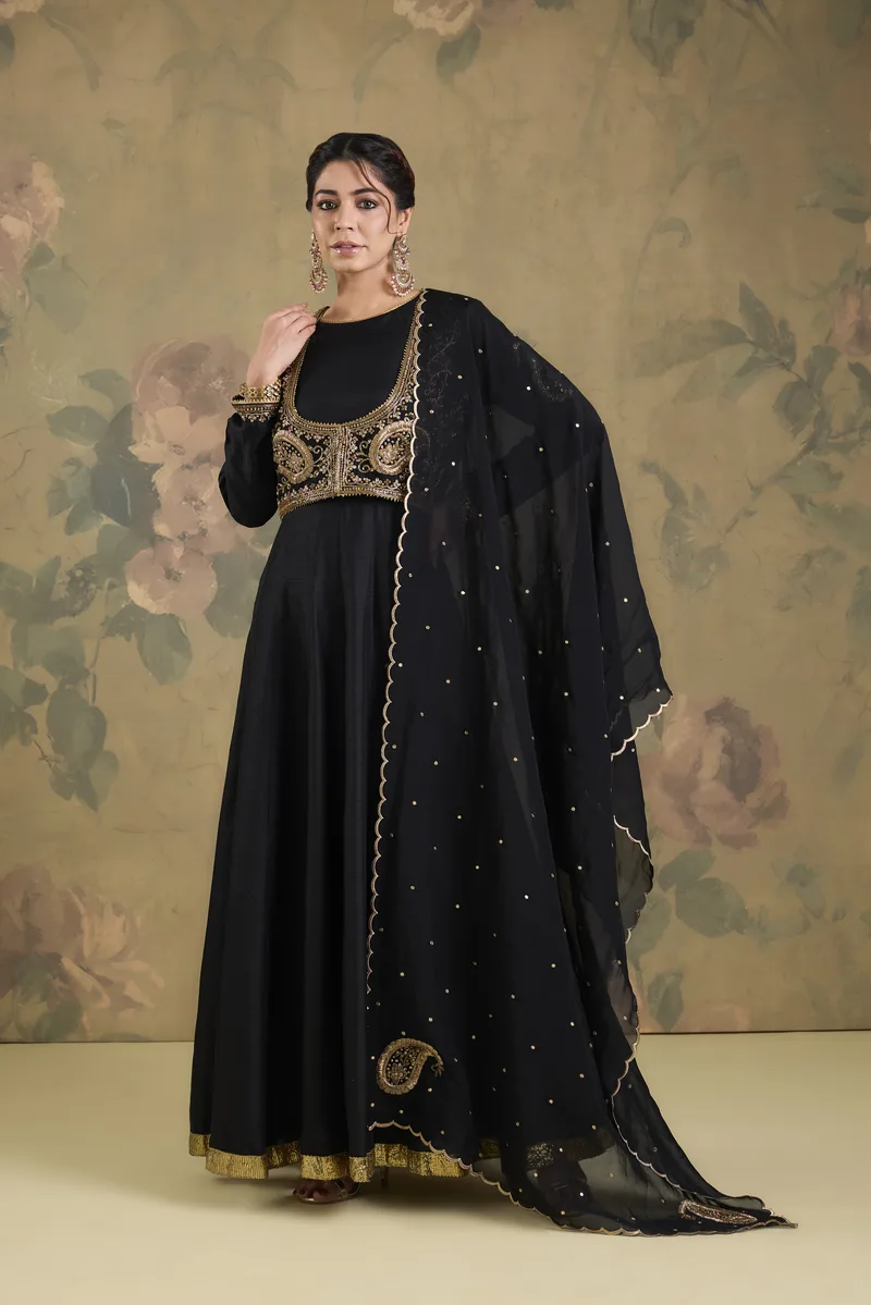 Silk Anarkali With Short Jacket With Handwork