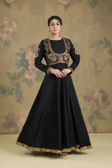 Silk Anarkali With Short Jacket With Handwork image 3