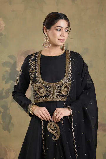 Silk Anarkali With Short Jacket With Handwork image 6
