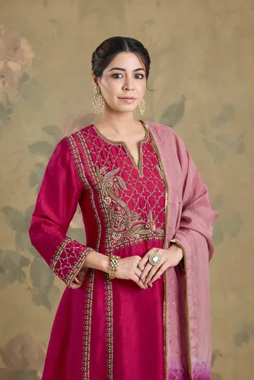 Silk Kurta Set With Organza Dupatta With Handwork image 4