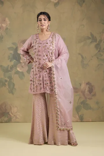 Silk Kurta With Banarasi Gharara With Handwork