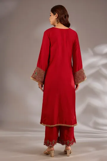 Straight kurta in silk base with hand embroidery. image 2