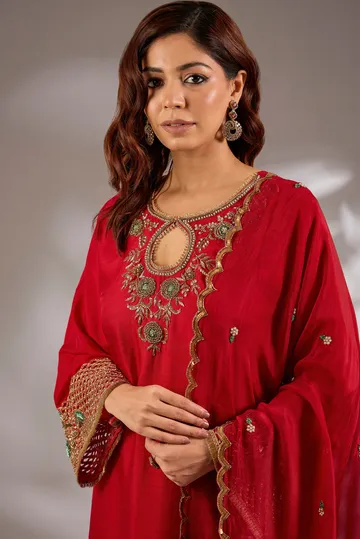 Straight kurta in silk base with hand embroidery. image 4