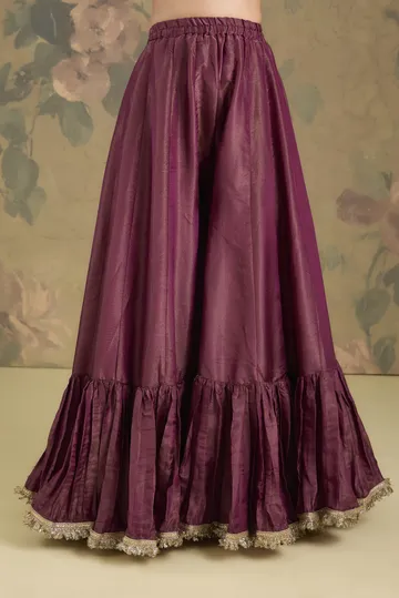 Tissue Flared Sharara Set With Contrast Dupatta And Handwork image 4