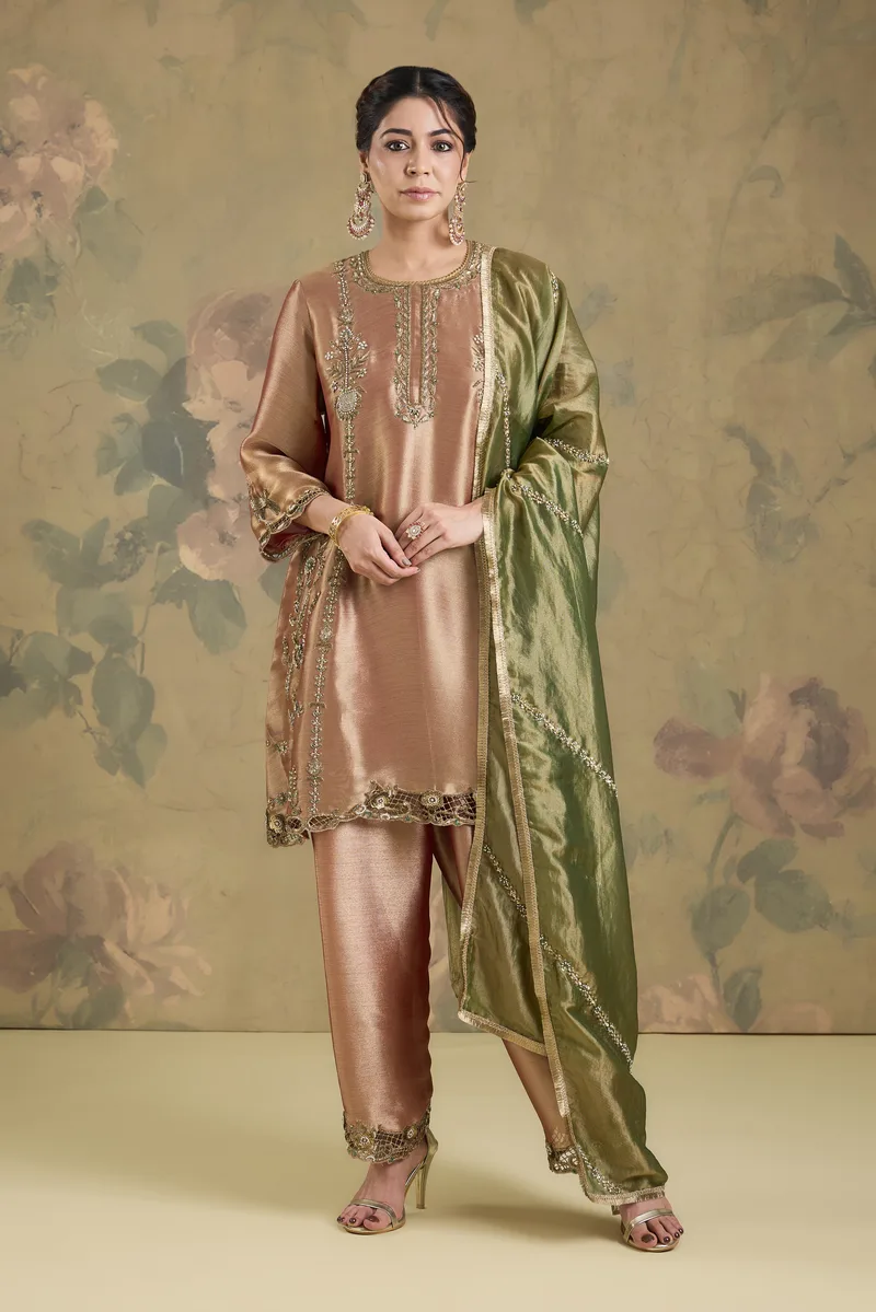 Tissue Kurta Set With Salwar With Handwork