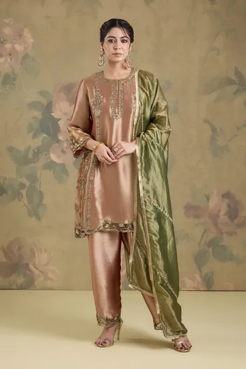Tissue Kurta Set With Salwar With Handwork