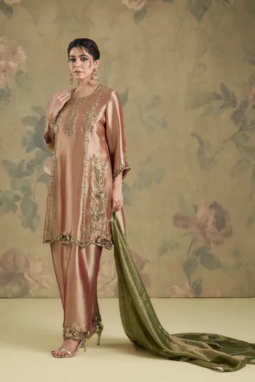 Tissue Kurta Set With Salwar With Handwork image 3