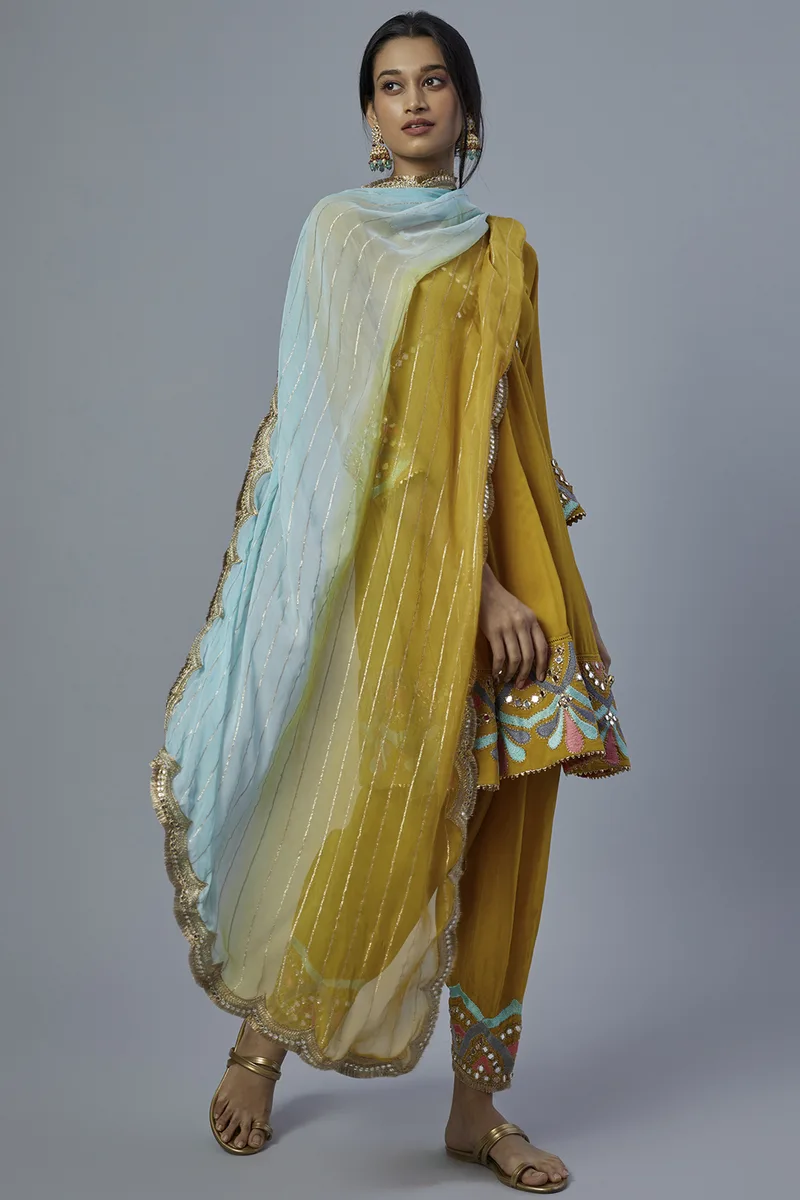 Yellow Georgette Anarkali Set